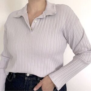 Madewell Lavender Ribbed Long Sleeve Polo Top